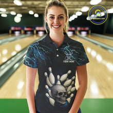 Load image into Gallery viewer, Blue Thunder Lightning Skull Reaper Bowling Polo, 1/4 Zip Shirts For Women Custom team bowling jerseys NQS9849