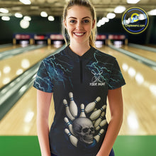 Load image into Gallery viewer, Blue Thunder Lightning Skull Reaper Bowling Polo, 1/4 Zip Shirts For Women Custom team bowling jerseys NQS9849