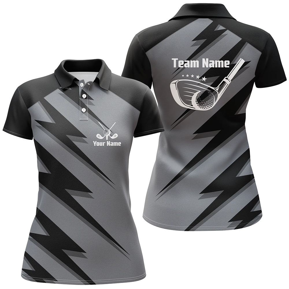 Personalized women golf polo shirts black lightning custom name and team name golf shirt, golfing gift NQS5407