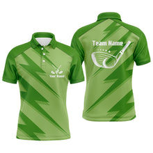 Load image into Gallery viewer, Mens golf polo shirt green lightning custom name and team name golf shirt, golfing gifts NQS5408
