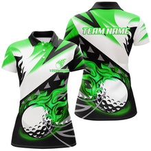 Load image into Gallery viewer, Black and White Women golf polo shirt custom flame golf ball golf apparel for ladies, golf gift| Green NQS8001