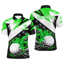 Load image into Gallery viewer, Black and White Mens golf polo shirts custom flame golf ball golf apparel for men, golf gifts | Green NQS8001