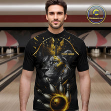 Load image into Gallery viewer, Custom Black and Gold Lion Bowling Polo, Quarter Zip shirts for Men, Lion Team Bowling Jerseys NQS10231