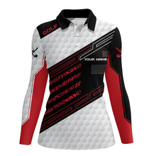 Load image into Gallery viewer, Black and white Golf ball pattern Womens golf polo shirts Custom Golf outfit for ladies | Red NQS8204