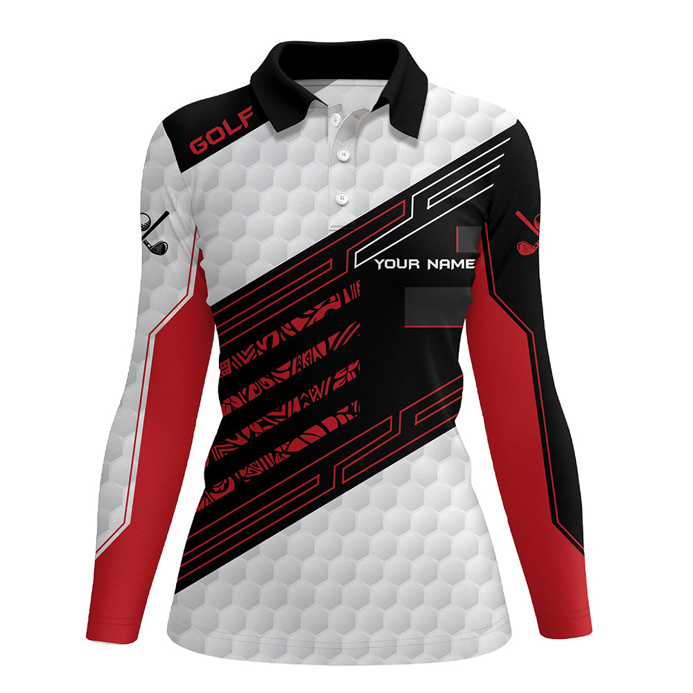 Black and white Golf ball pattern Womens golf polo shirts Custom Golf outfit for ladies | Red NQS8204