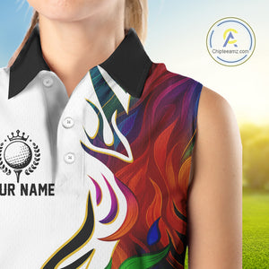 Colorful Rainbow Flame golf ball Women Sleeveless Polos custom team golf jerseys, Ladies golf attire NQS10399