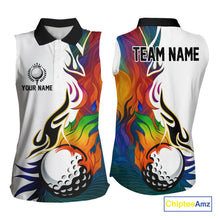 Load image into Gallery viewer, Colorful Rainbow Flame golf ball Women Sleeveless Polos custom team golf jerseys, Ladies golf attire NQS10399