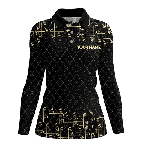 Black and Gold argyle pattern golf clubs Womens Golf Polo Shirts Custom Golf attire for women NQS9123
