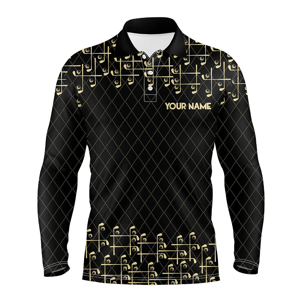 Black and Gold argyle pattern golf clubs Mens Golf Polo Shirts Custom Golf attire for men NQS9123