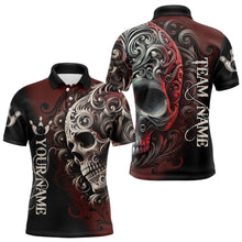 Load image into Gallery viewer, Red and Black Skull Scroll Men Bowling Polo, Quarter Zip Shirts Custom Skull Team bowling Jersey NQS9331
