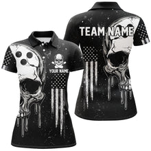 Load image into Gallery viewer, Personalized Black White grunge American Flag Skull Women Bowling Team Shirt, Patriotic Bowling Jersey NQS8601