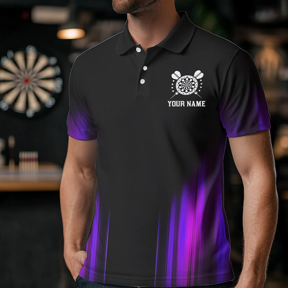 Black and Purple Light Darts Polo, Quarter Zip Shirt For Men Custom Darts Jerseys For Team NQS9334