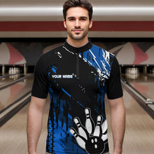 Load image into Gallery viewer, Black and Blue Mens bowling shirts Custom retro bowling ball and pins bowling team league jerseys NQS9474