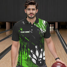 Load image into Gallery viewer, Black and Green Mens bowling shirts Custom retro bowling ball and pins bowling team league jerseys NQS9475