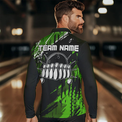 Black and Green Mens bowling shirts Custom retro bowling ball and pins bowling team league jerseys NQS9475