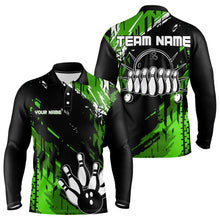 Load image into Gallery viewer, Black and Green Mens bowling shirts Custom retro bowling ball and pins bowling team league jerseys NQS9475