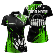 Load image into Gallery viewer, Black and Green Womens bowling shirts Custom retro bowling ball and pins bowling team league jerseys NQS9475
