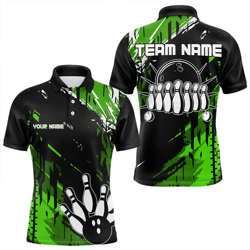 Black and Green Mens bowling shirts Custom retro bowling ball and pins bowling team league jerseys NQS9475