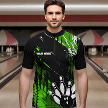 Load image into Gallery viewer, Black and Green Mens bowling shirts Custom retro bowling ball and pins bowling team league jerseys NQS9475