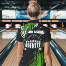 Load image into Gallery viewer, Black and Green Womens bowling shirts Custom retro bowling ball and pins bowling team league jerseys NQS9475