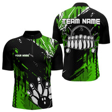 Load image into Gallery viewer, Black and Green Mens bowling shirts Custom retro bowling ball and pins bowling team league jerseys NQS9475