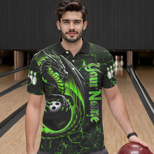 Load image into Gallery viewer, Black And Green Custom Dragon Bowling Shirts For Men, Dragon Bowling Team Shirts NQS9477