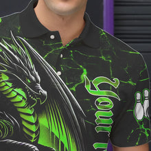 Load image into Gallery viewer, Black And Green Custom Dragon Bowling Shirts For Men, Dragon Bowling Team Shirts NQS9477