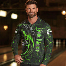 Load image into Gallery viewer, Black And Green Custom Dragon Bowling Shirts For Men, Dragon Bowling Team Shirts NQS9477