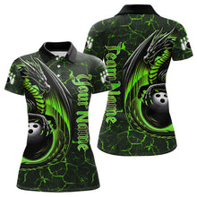 Load image into Gallery viewer, Black And Green Custom Dragon Bowling Shirts For Women, Dragon Bowling Team Shirts NQS9477