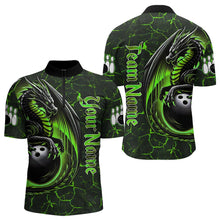 Load image into Gallery viewer, Black And Green Custom Dragon Bowling Shirts For Men, Dragon Bowling Team Shirts NQS9477