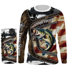 Load image into Gallery viewer, Largemouth Bass Fishing camo American flag patriotic Customize name Bass long sleeves fishing shirts NQS4856