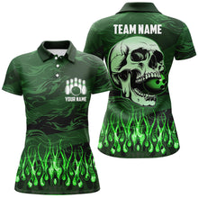 Load image into Gallery viewer, Women bowling polo shirts Custom Green camo Flame Skull Bowling Team Jerseys, gift for Bowlers NQS7431