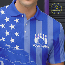 Load image into Gallery viewer, Personalized Blue American flag Lightning thunder Custom Bowling Team Shirts For Mens Bowling Jersey NQS9857