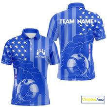 Load image into Gallery viewer, Personalized Blue American flag Lightning thunder Custom Bowling Team Shirts For Mens Bowling Jersey NQS9857