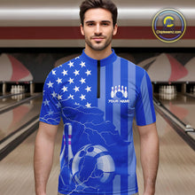 Load image into Gallery viewer, Personalized Blue American flag Lightning thunder Custom Bowling Team Shirts For Mens Bowling Jersey NQS9857
