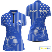 Load image into Gallery viewer, Personalized Blue American flag Lightning thunder Custom Bowling Team Shirts For Women Bowling Jersey NQS9857
