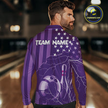 Load image into Gallery viewer, Personalized Purple American flag Lightning thunder Custom Bowling Team Shirts For Mens Bowling Jersey NQS9858