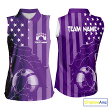 Load image into Gallery viewer, Personalized Purple American flag Lightning thunder Custom Women Bowling Sleeveless Polo shirt Jersey NQS9858