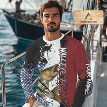 Load image into Gallery viewer, Red, white and blue Walleye fishing American Flag Custom patriotic Walleye fishing jerseys NQS9859