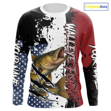 Load image into Gallery viewer, Red, white and blue Walleye fishing American Flag Custom patriotic Walleye fishing jerseys NQS9859