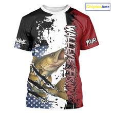 Load image into Gallery viewer, Red, white and blue Walleye fishing American Flag Custom patriotic Walleye fishing jerseys NQS9859