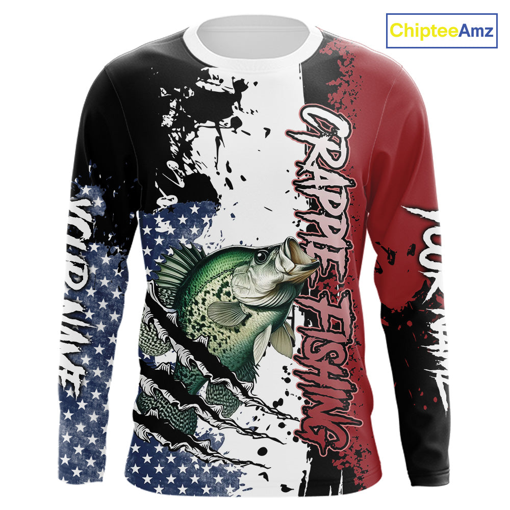 Red, white and blue Crappie fishing American Flag Custom patriotic Crappie fishing jerseys NQS9860