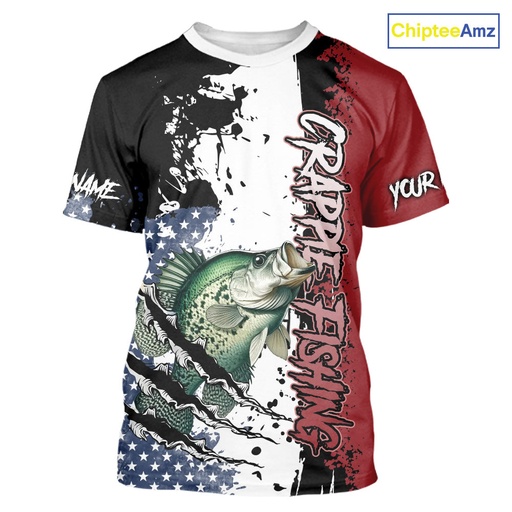 Red, white and blue Crappie fishing American Flag Custom patriotic Crappie fishing jerseys NQS9860