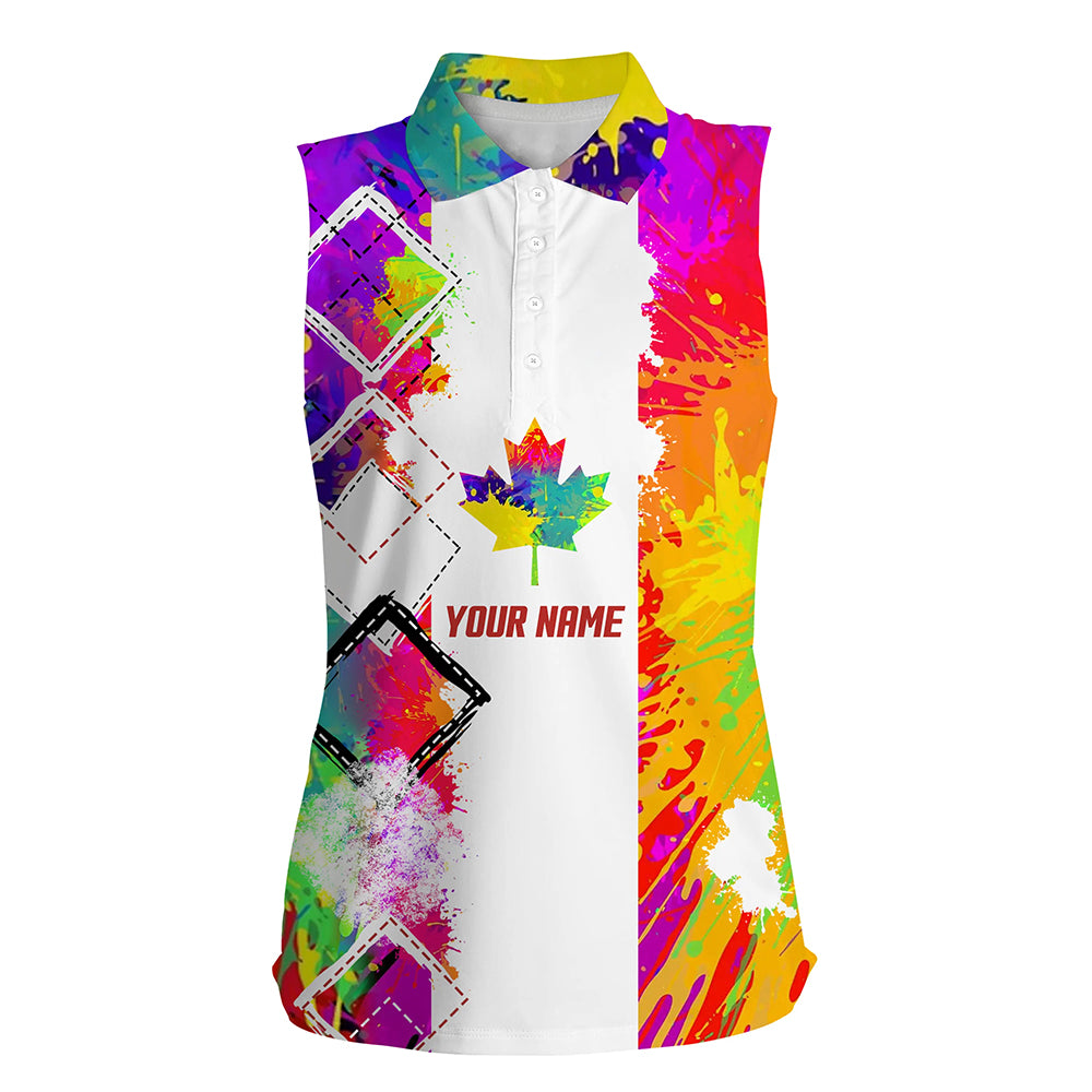Womens sleeveless polo shirt watercolor Canada flag patriot custom golf shirts for ladies golf tops NQS5410