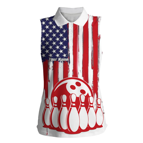 Womens bowling Sleeveless polo shirts custom American flag bowling ball pins team bowling jerseys NQS5415