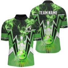 Load image into Gallery viewer, Green lightning thunder Bowling Polo, 1/4 Zip Shirt for Men Custom Bowling Team Jerseys for bowlers NQS7591