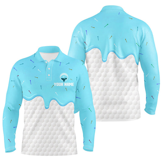 Mens golf polo shirts custom Blue Ice Cream Melting On Golf Ball, golf gifts for mens NQS7770