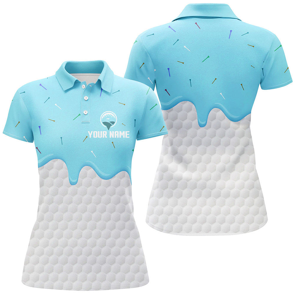 Women golf polo shirts custom Blue Ice Cream Melting On Golf Ball, golf gifts for ladies NQS7770