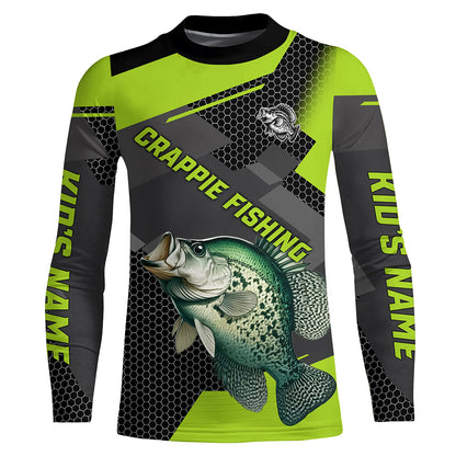 Personalized Crappie Fishing Jerseys, Crappie Long Sleeve Fishing Tournament Shirts | Green NQS7780