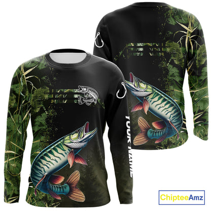Musky fishing camouflage Custom performance long sleeve Fishing Shirts, Muskellunge Fishing jerseys NQS10081